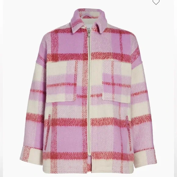 NWT Ena Pelly Lined Ophelia Wool Shacket in Spiced Coral Check, oversized size 8 - Picture 9 of 15